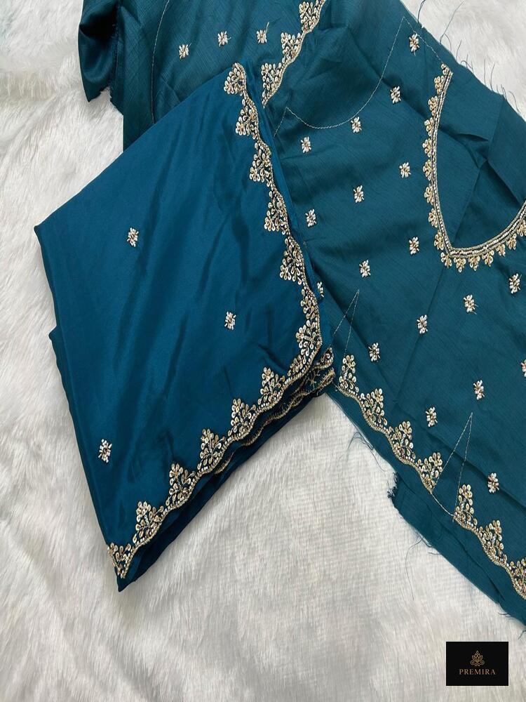 Teal Satin Silk Saree - Image 6