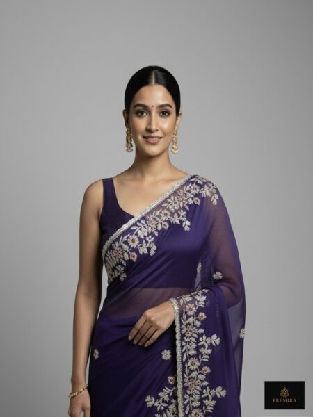 Midnight Purple Silk-Blend Saree