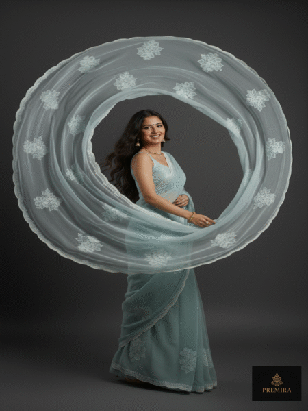 Dusty Blue Chiffon Saree