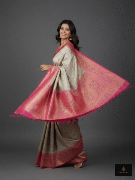 Champagne-Pink Heritage Silk Saree