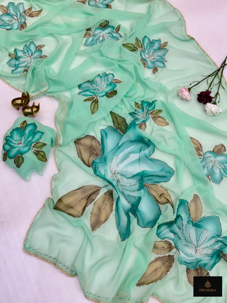 Mint Meadow Floral Saree - Image 3