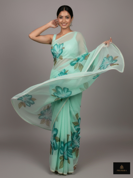 Mint Meadow Floral Saree