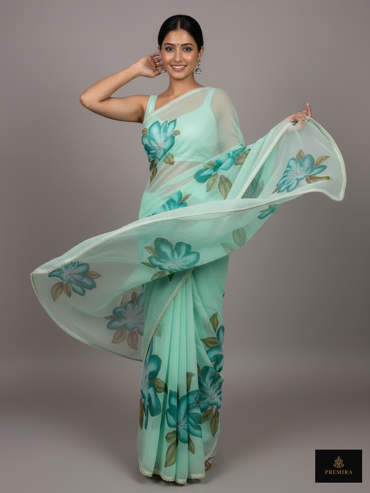 Mint Meadow Floral Saree