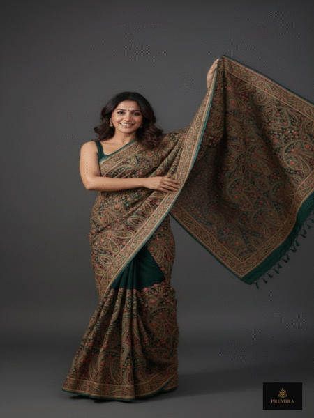 Forest Green Kashmiri Saree