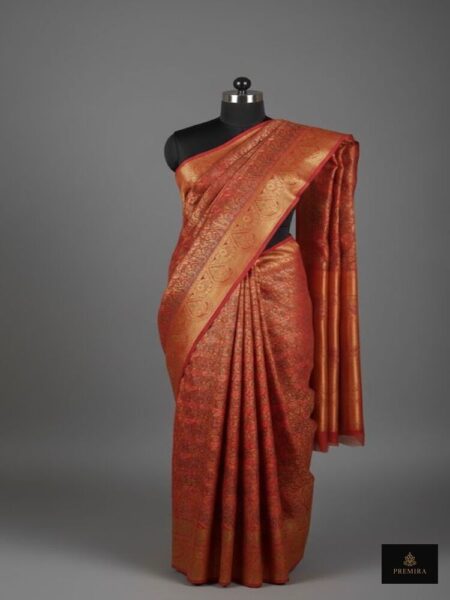 Red Rust Banarasi Silk Saree