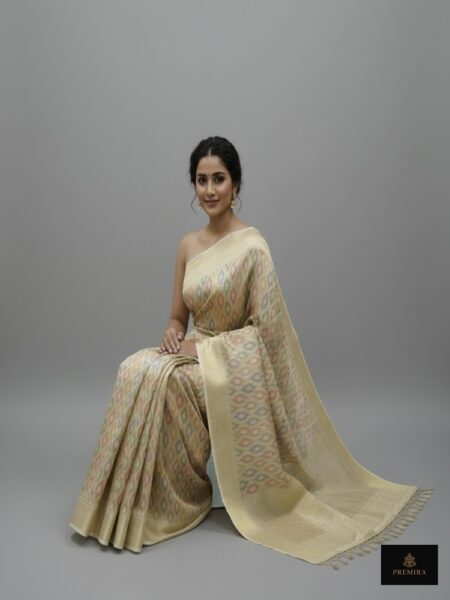 Golden Cream Silk Patola Saree